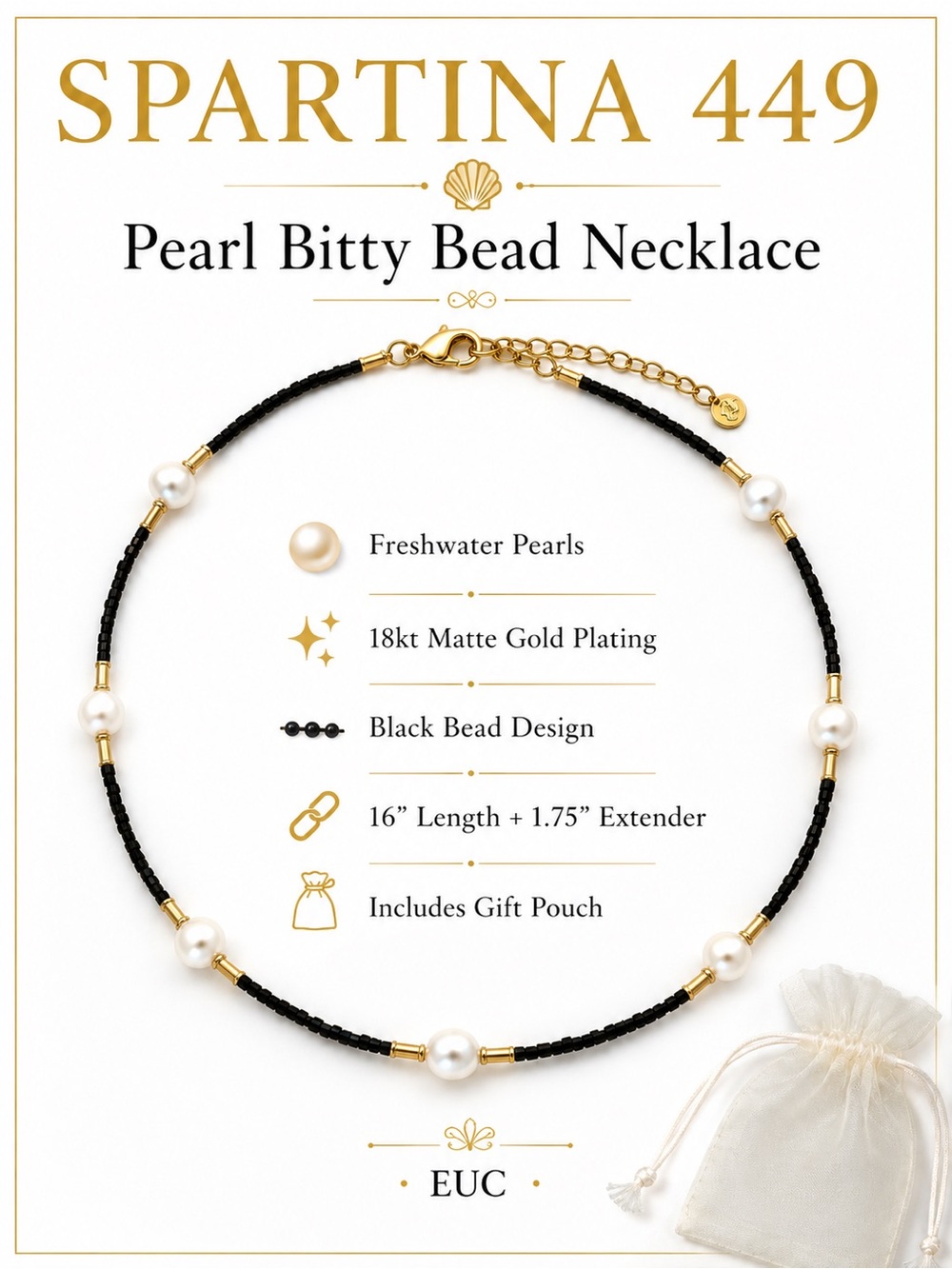 SPARTINA 449 Pearl Bitty Bead Necklace Black Freshwater Pearls EUC